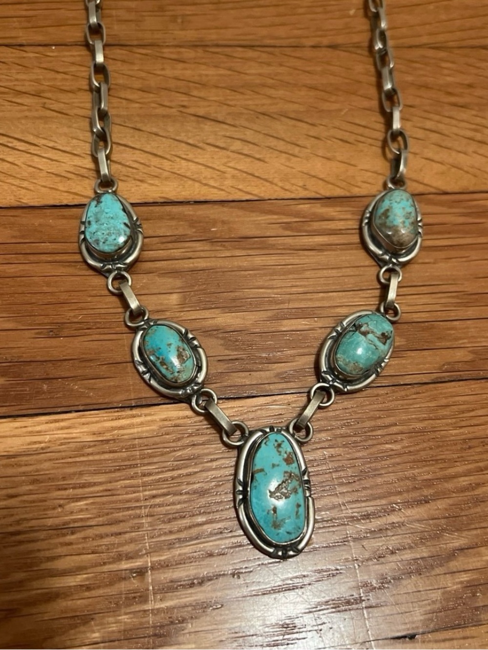 Genuine Turquoise & Sterling Silver Navajo Necklace - Picture 2 of 7